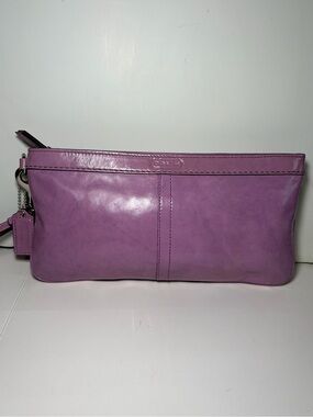 Vintage Coach Purple Leather Wristlet Clutch Bag Lilac Lavender Silver Hardware